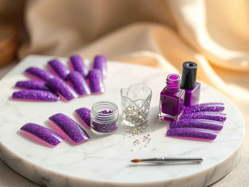 Fioletowe paznokcie z brokatem – inspiracje i pomysły