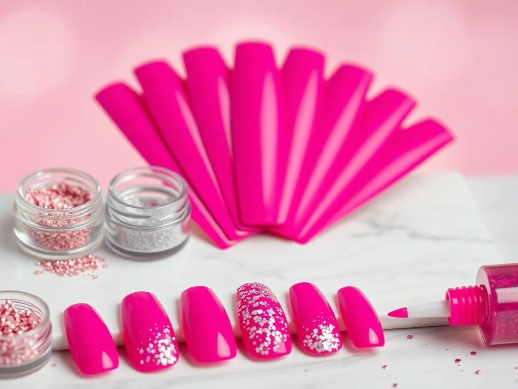 Paznokcie fuksja z brokatem - modne wzory i inspiracje