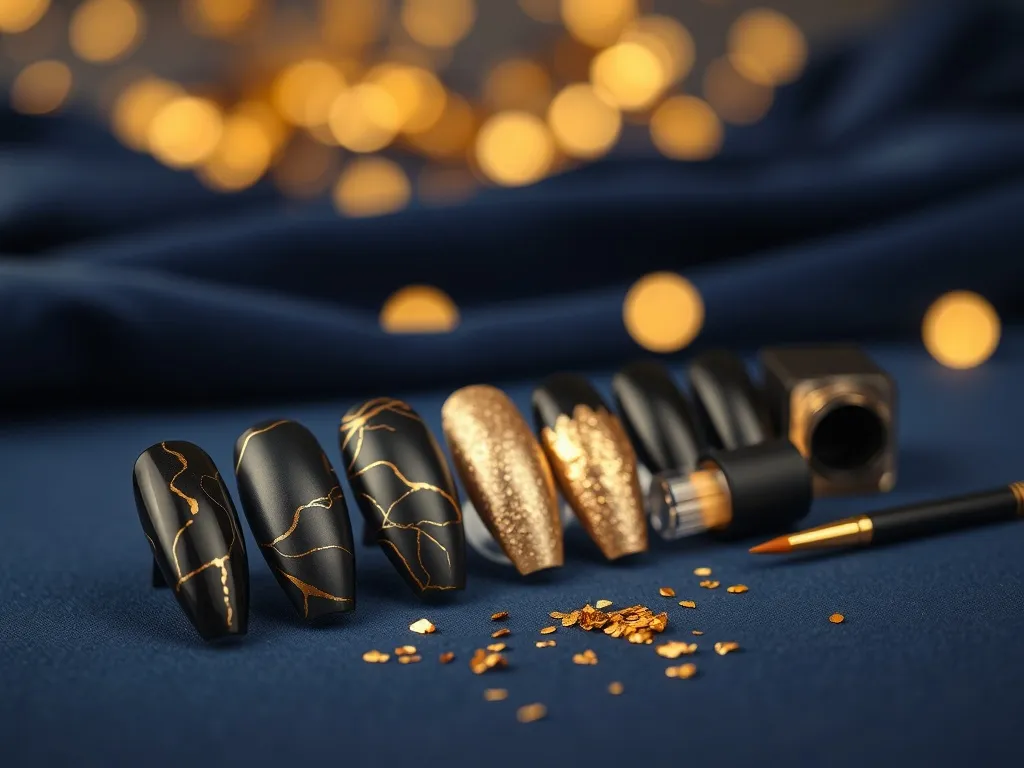 Granatowo złote paznokcie - pomysły i inspiracje