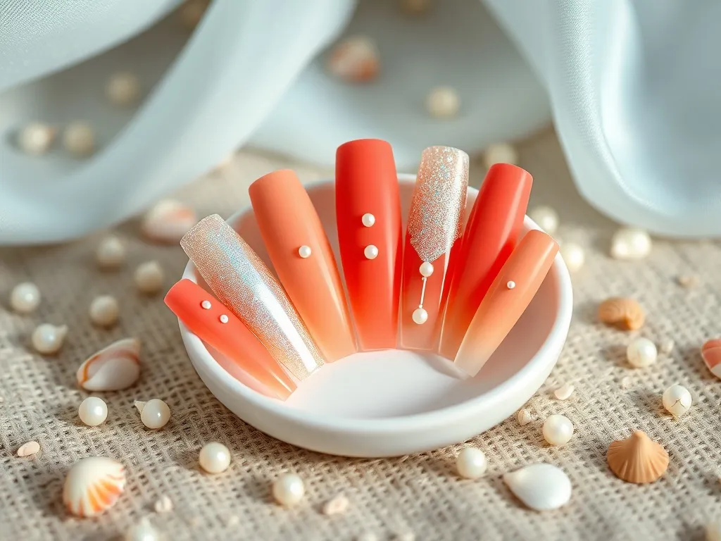 Pomysły na paznokcie koralowe syrenka