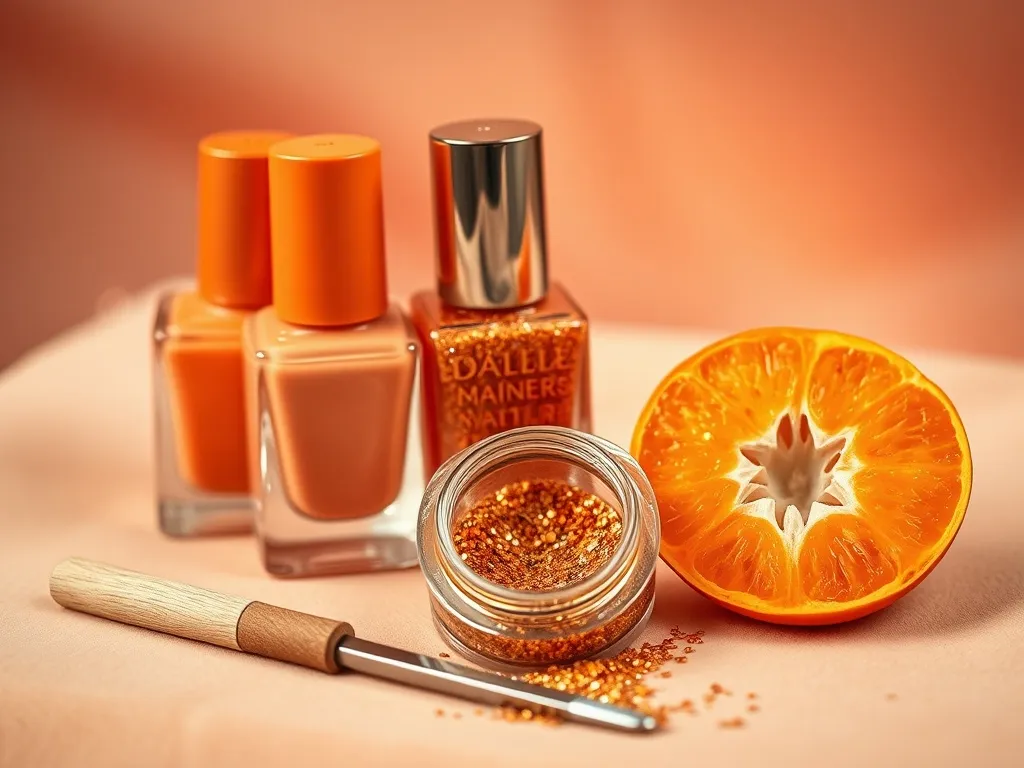 Pomarańczowe paznokcie z brokatem – modne inspiracje