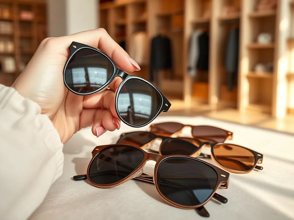 Eleganckie damskie okulary przeciwsłoneczne w modnych kształtach ułożone na tkaninie, podkreślające stylowy, kobiecy look